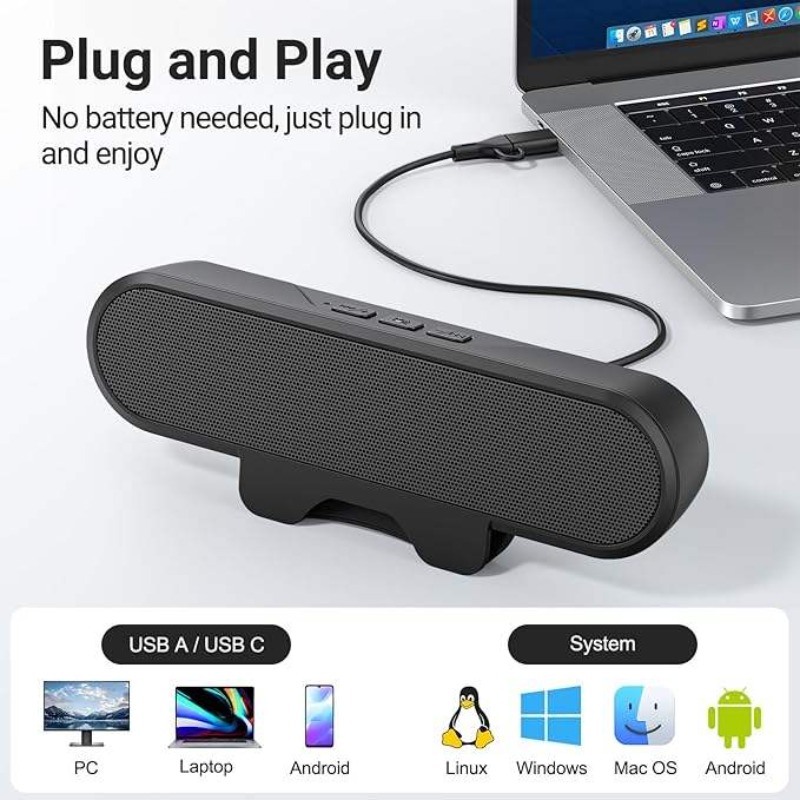 Audio Music Free Online - Taşınabilir Klipsli USB Soundbar 10W Yüksek